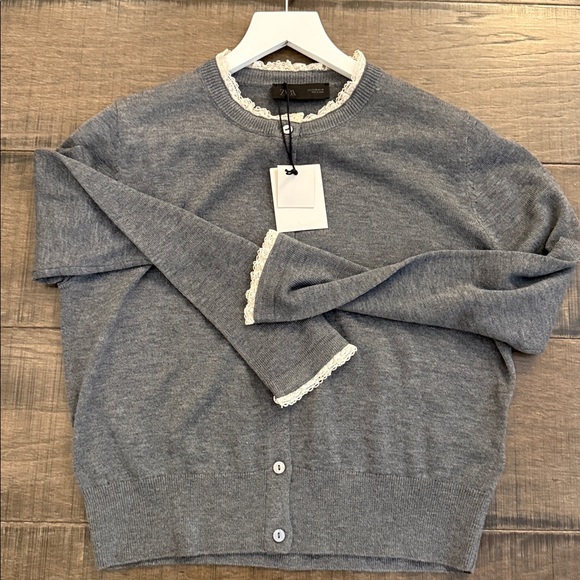 NWT ZARA LACE TRIM KNIT CARDIGAN SIZE M - Picture 13 of 15